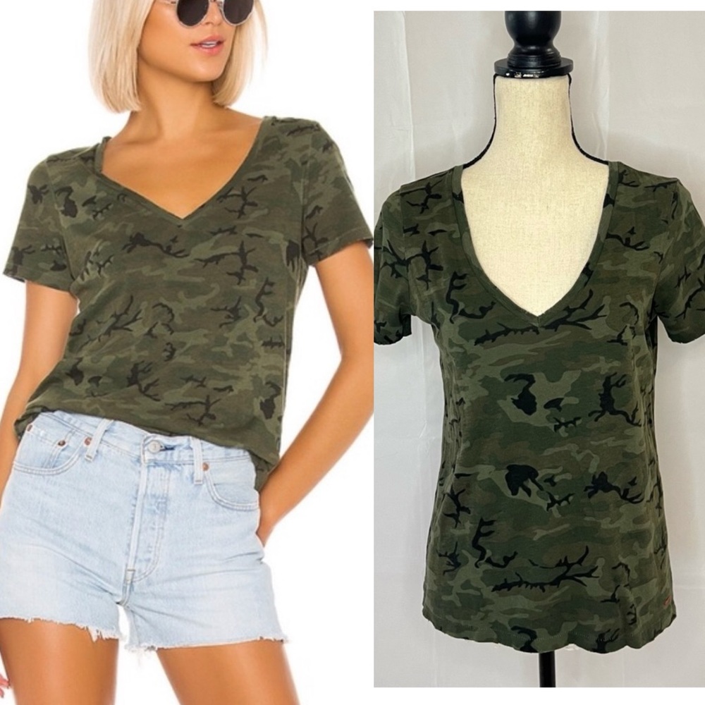 n:philanthropy Mack V-Neck Tee in Moss Multi Camo